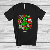 MacnyStore - Personalized Custom Name Floral Peace Sign Reindeer Snowman Face; Adorable Christmas Family T-Shirt
