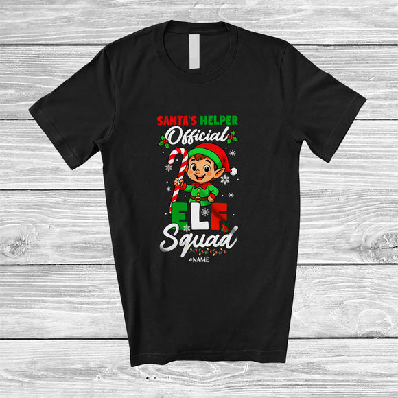 MacnyStore - Personalized Custom Name Santa's Helper Elf Squad; Lovely Christmas Elf Candy Cane Family T-Shirt