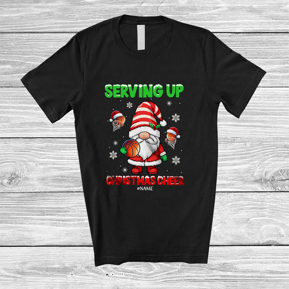 MacnyStore - Personalized Serving Up Christmas Cheer; Joyful Custom Name Gnome Playing Basketball Player T-Shirt