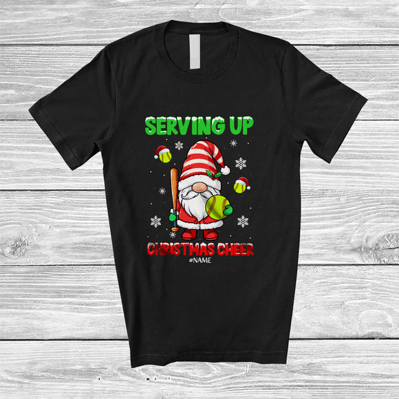 MacnyStore - Personalized Serving Up Christmas Cheer; Joyful Custom Name Gnome Playing Softball Player T-Shirt