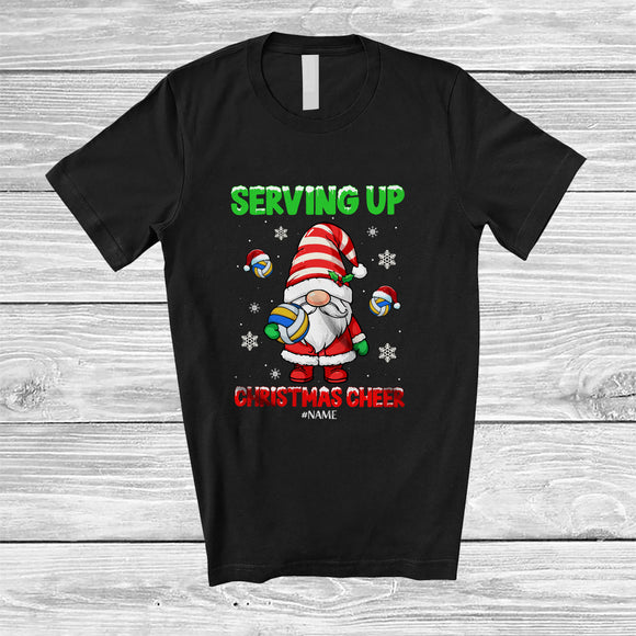 MacnyStore - Personalized Serving Up Christmas Cheer; Joyful Custom Name Gnome Playing Volleyball Player T-Shirt