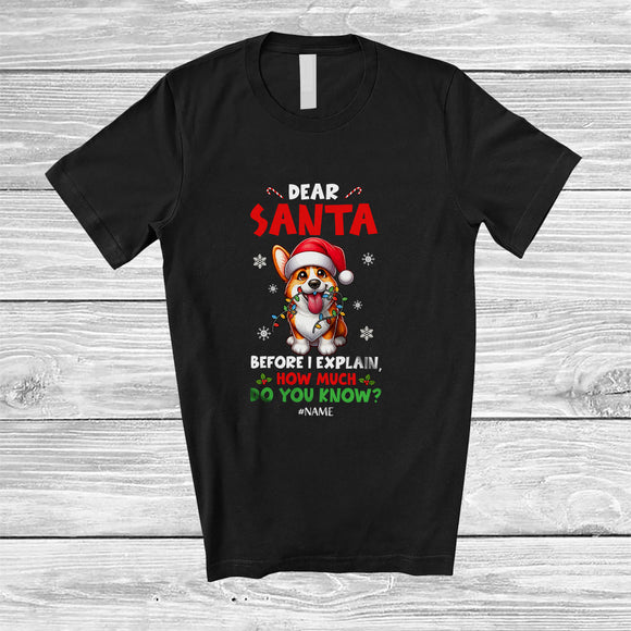 MacnyStore - Personalized Custom Name Santa Before I Explain; Lovely Christmas Lights Corgi Naughty T-Shirt