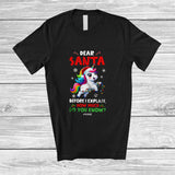 MacnyStore - Personalized Custom Name Santa Before I Explain; Lovely Christmas Lights Unicorn Naughty T-Shirt