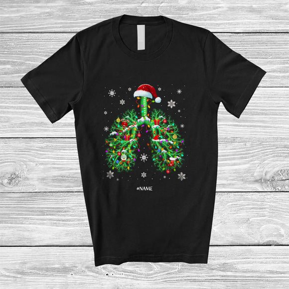 MacnyStore - Personalized Santa Lungs X-mas Lights; Amazing Christmas Custom Name Respiratory Therapy T-Shirt