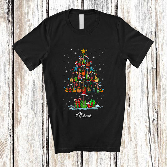 MacnyStore - Personalized Custom Name Santa Guitar Christmas Tree; Awesome X-mas Guitarist Guitar T-Shirt