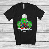 MacnyStore - Personalized Custom Name Three Santa Peacock; Adorable Christmas Lights Snowing Family T-Shirt