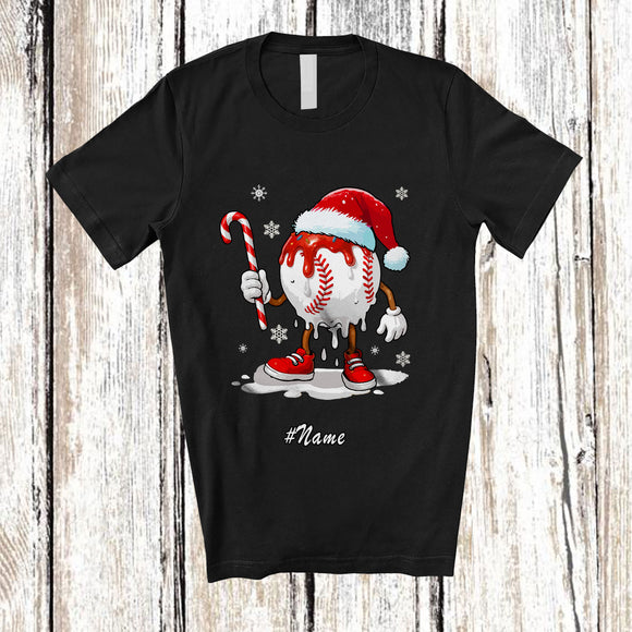 MacnyStore - Personalized Custom Name Melting Baseball Candy Canes; Joyful Christmas Santa Player Sport T-Shirt