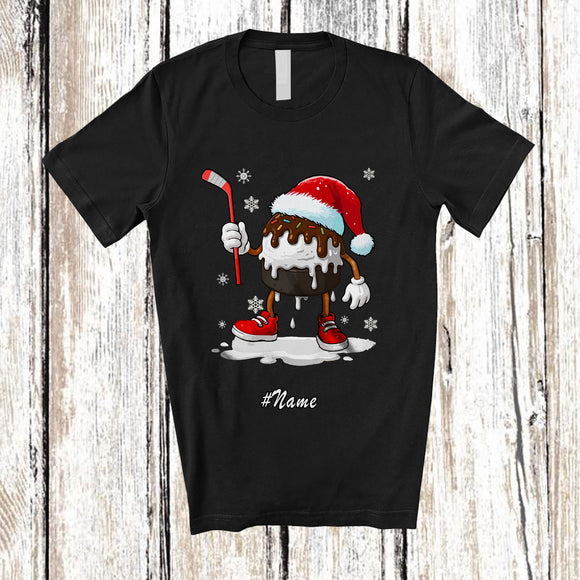 MacnyStore - Personalized Custom Name Melting Ice Hockey Candy Canes; Joyful Christmas Santa Player T-Shirt