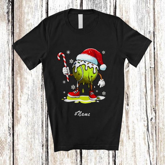 MacnyStore - Personalized Custom Name Melting Tennis Candy Canes; Joyful Christmas Santa Player Sport T-Shirt
