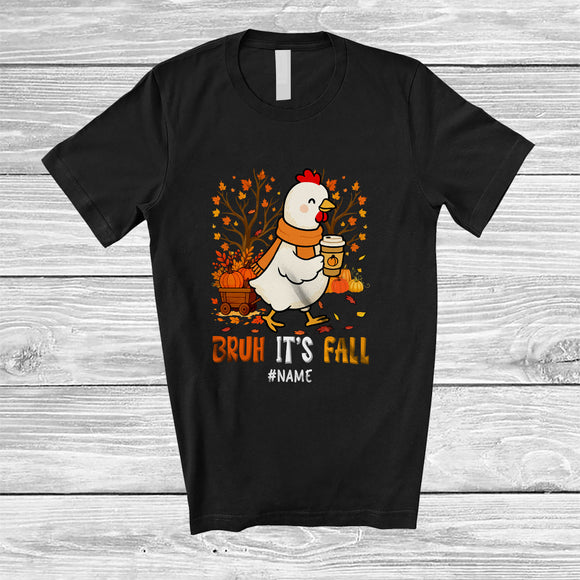 MacnyStore - Personalized Custom Name Bruh It's Fall; Amazing Thanksgiving Tree Chicken Drink Coffee Pumpkin T-Shirt