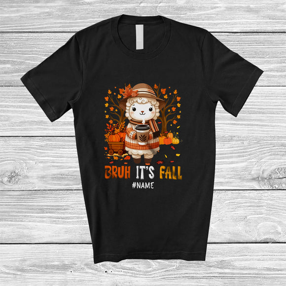 MacnyStore - Personalized Custom Name Bruh It's Fall; Amazing Thanksgiving Tree Sheep Drink Coffee Pumpkin T-Shirt