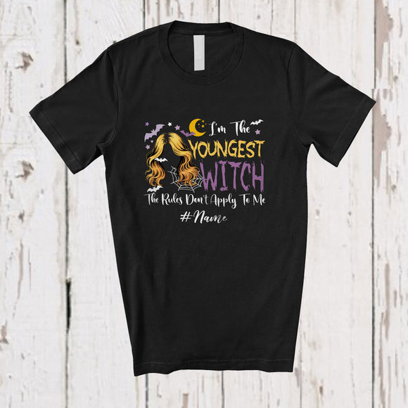 MacnyStore - Personalized Custom Name Youngest Witch; Scary Halloween Witch Rules; Sister Family T-Shirt
