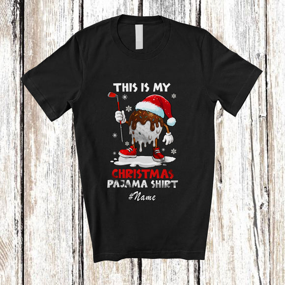 MacnyStore - Personalized Custom Name My Christmas Pajama Shirt; Lovely Melting Santa Golf Player T-Shirt