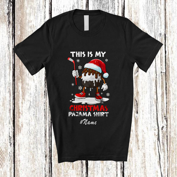 MacnyStore - Personalized Custom Name My Christmas Pajama Shirt; Lovely Melting Santa Hockey Player T-Shirt