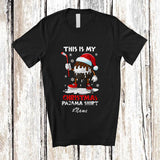 MacnyStore - Personalized Custom Name My Christmas Pajama Shirt; Lovely Melting Santa Hockey Player T-Shirt