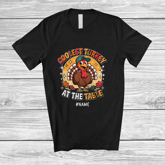 MacnyStore - Personalized Custom Name Coolest Turkey At The Table; Humorous Thanksgiving Boys Family T-Shirt