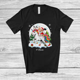 MacnyStore - Personalized Custom Name Santa Corgi Riding Unicorn; Merry Christmas Moon Snow Animal T-Shirt
