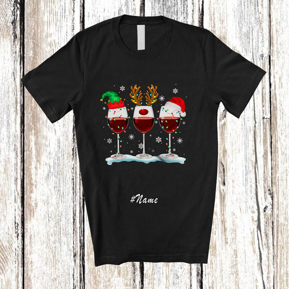 MacnyStore - Personalized Custom Name Three Wine Glasses Snow; Amazing Christmas Drinking Drunker T-Shirt