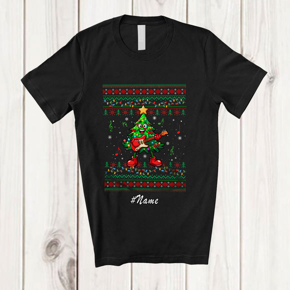MacnyStore - Personalized Custom Name Christmas Tree Playing Rock Guitar; Joyful Sweater Music Guitarist T-Shirt