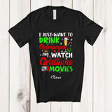 MacnyStore - Personalized Custom Name Want To Drink Champagne Watch Christmas Movies; Joyful Drinking T-Shirt