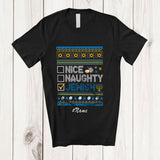 MacnyStore - Personalized Custom Name Nice Naughty Jewish; Amusing Hanukkah Lights Chanukah Sweater T-Shirt