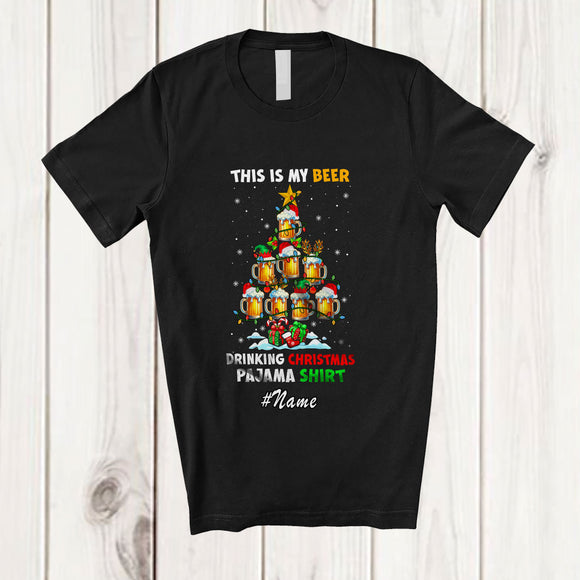 MacnyStore - Personalized Custom Name My Beer Drinking Christmas Pajama; Joyful Beer X-mas Tree Drunker T-Shirt