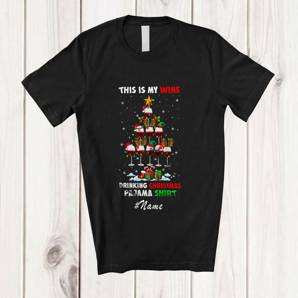 MacnyStore - Personalized Custom Name My Wine Drinking Christmas Pajama; Joyful X-mas Tree Drunker T-Shirt