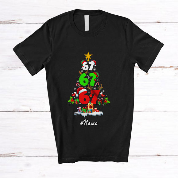MacnyStore - Personalized Custom Name 6 7 X-mas Tree; Lovely Christmas Lights Six Seven Squad; Family T-Shirt