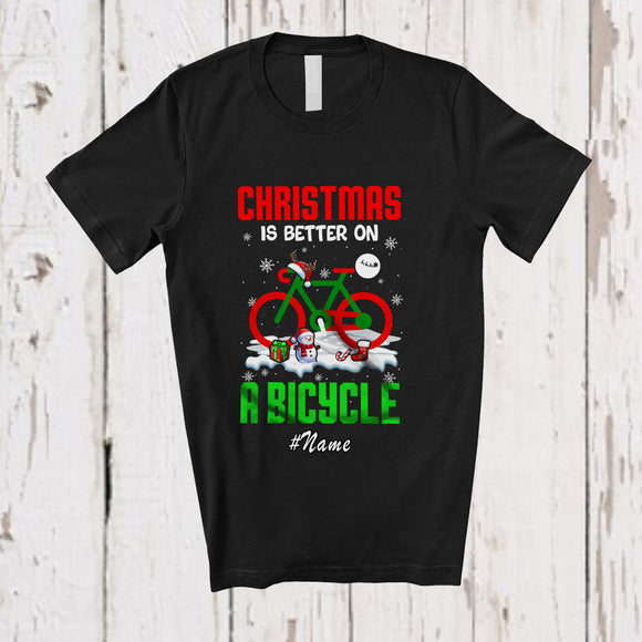 MacnyStore - Personalized Custom Name Christmas Is Better On A Bicycle; Joyful Riding Reindeer Santa T-Shirt