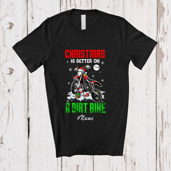 MacnyStore - Personalized Custom Name Christmas Is Better On A Dirt Bike; Joyful Riding Reindeer Santa T-Shirt