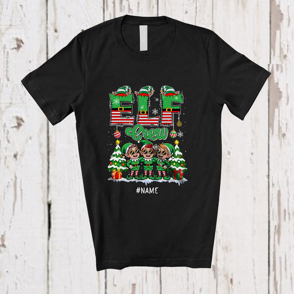 MacnyStore - Personalized Custom Name Elf Crew; Amusing Christmas Tree Three Elf Snowing; Boys Family T-Shirt