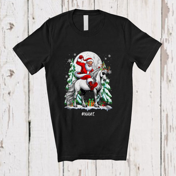 MacnyStore - Personalized Custom Name Santa Riding Horse Sunglasses; Cheerful Christmas Tree Wild Animal T-Shirt