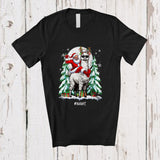 MacnyStore - Personalized Custom Name Santa Riding Llama Sunglasses; Cheerful Christmas Tree Wild Animal T-Shirt