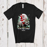 MacnyStore - Personalized Custom Name Santa Riding Rhinoceros Sunglasses; Cheerful Christmas Tree Wild Animal T-Shirt