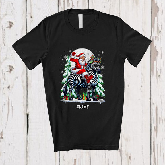 MacnyStore - Personalized Custom Name Santa Riding Zebra Sunglasses; Cheerful Christmas Tree Wild Animal T-Shirt