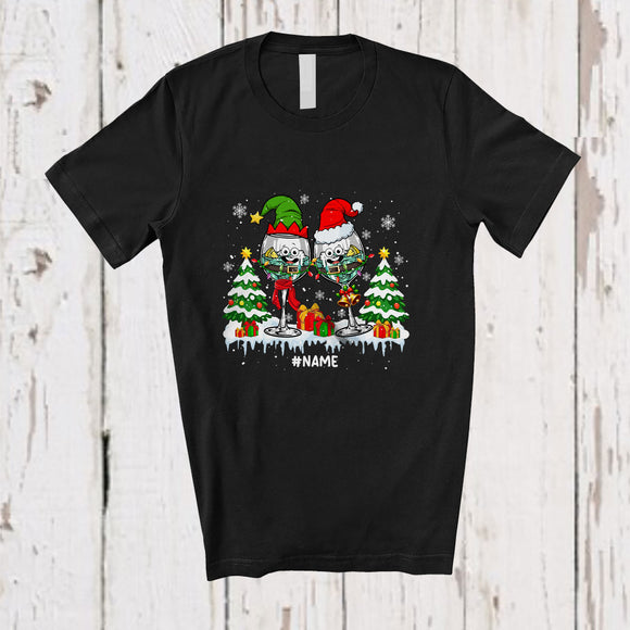 MacnyStore - Personalized Custom Name Two Santa Elf Gin Glasses; Amazing Christmas Drinking Drunker T-Shirt