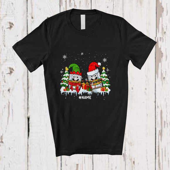 MacnyStore - Personalized Custom Name Two Santa Elf Rum Glasses; Amazing Christmas Drinking Drunker T-Shirt