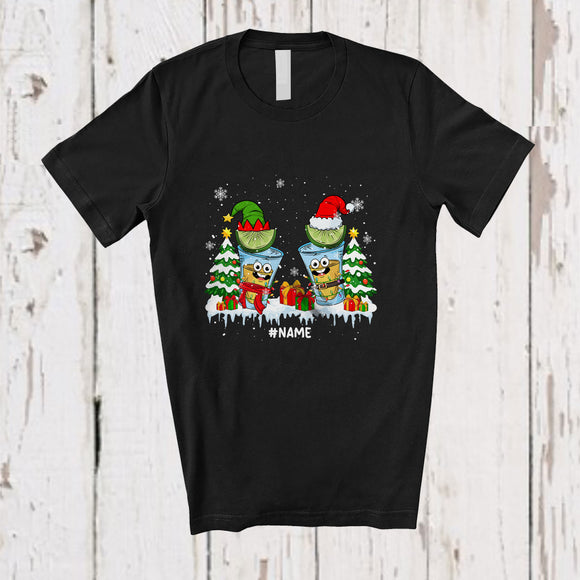 MacnyStore - Personalized Custom Name Two Santa Elf Tequila Glasses; Amazing Christmas Drinking Drunker T-Shirt