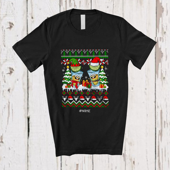 MacnyStore - Personalized Custom Name Two Santa Elf Tequila Glasses; Amazing Christmas Sweater Drinking T-Shirt