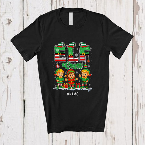 MacnyStore - Personalized Custom Name Elf Crew; Amusing Christmas Tree Three Elf Snowing; Family T-Shirt