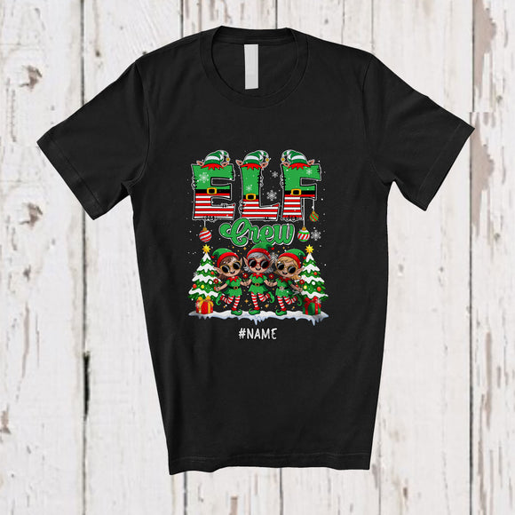 MacnyStore - Personalized Custom Name Elf Crew; Amusing Christmas Tree Three Elf Snowing; Girls Family T-Shirt