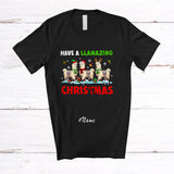 MacnyStore - Personalized Custom Name Have A Llamazing Christmas; Amazing Three Santa Elf Llama Farmer T-Shirt