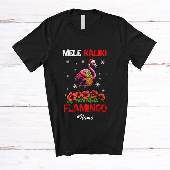 MacnyStore - Personalized Custom Name Mele Kaliki Flamingo; Humorous Christmas Hawaiian Hawaii Lover T-Shirt