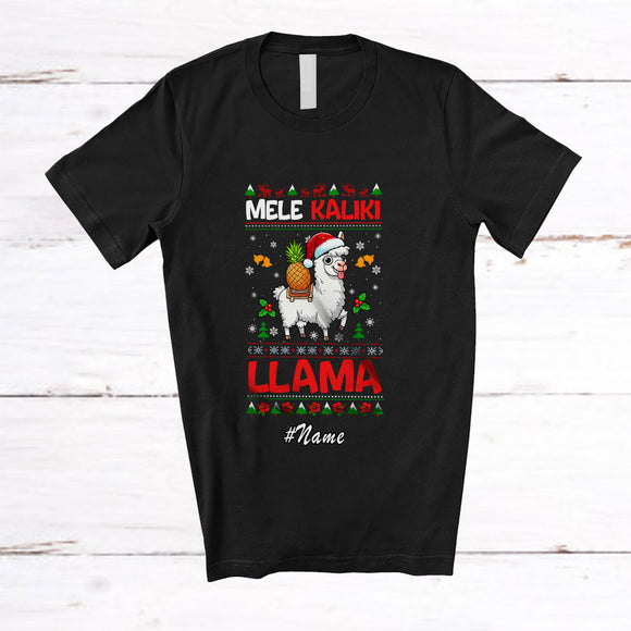 MacnyStore - Personalized Custom Name Mele Kaliki Llama; Humorous Christmas Sweater Hawaiian Hawaii T-Shirt