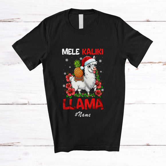 MacnyStore - Personalized Custom Name Mele Kaliki Llama; Humorous Christmas Hawaiian Hawaii Lover T-Shirt
