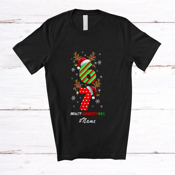 MacnyStore - Personalized Custom Name Merry SixSevenMas; Joyful Christmas 6 7 Reindeer Six Seven Squad T-Shirt