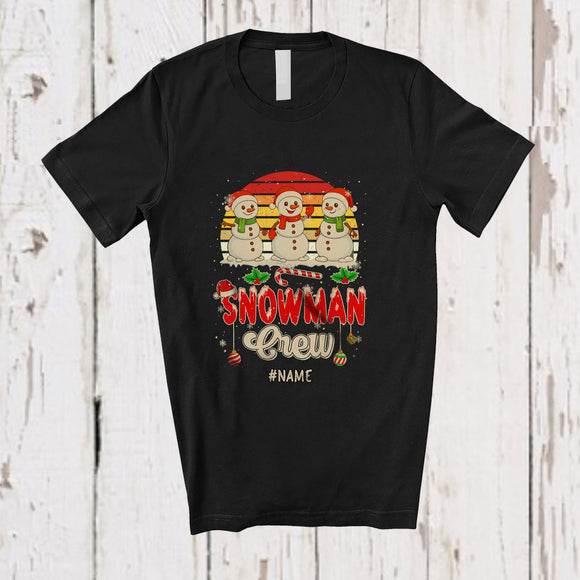 MacnyStore - Personalized Custom Name Vintage Retro Snowman Crew; Amusing Christmas Three Snowman; Family T-Shirt