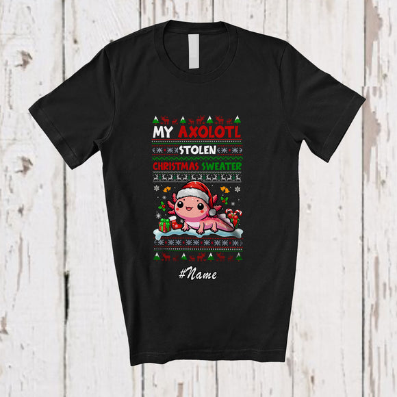MacnyStore - Personalized Custom Name My Axolotl Stolen My Christmas Sweater; Lovely X-mas Animal Lover T-Shirt