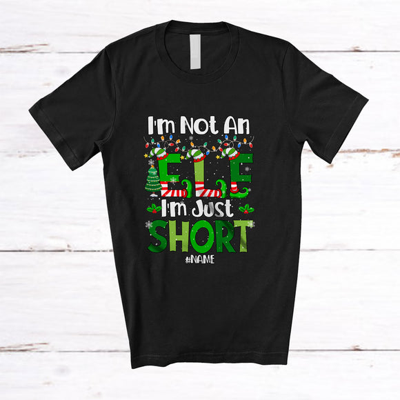 MacnyStore - Personalized Custom Name I'm Not An Elf Just Short; Humorous Christmas Lights Elf Squad; Family T-Shirt