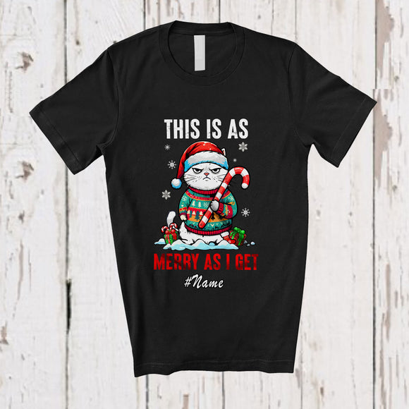 MacnyStore - Personalized Custom Name This Is As Merry As I Get; Humorous Christmas Angry Santa Cat Owner T-Shirt